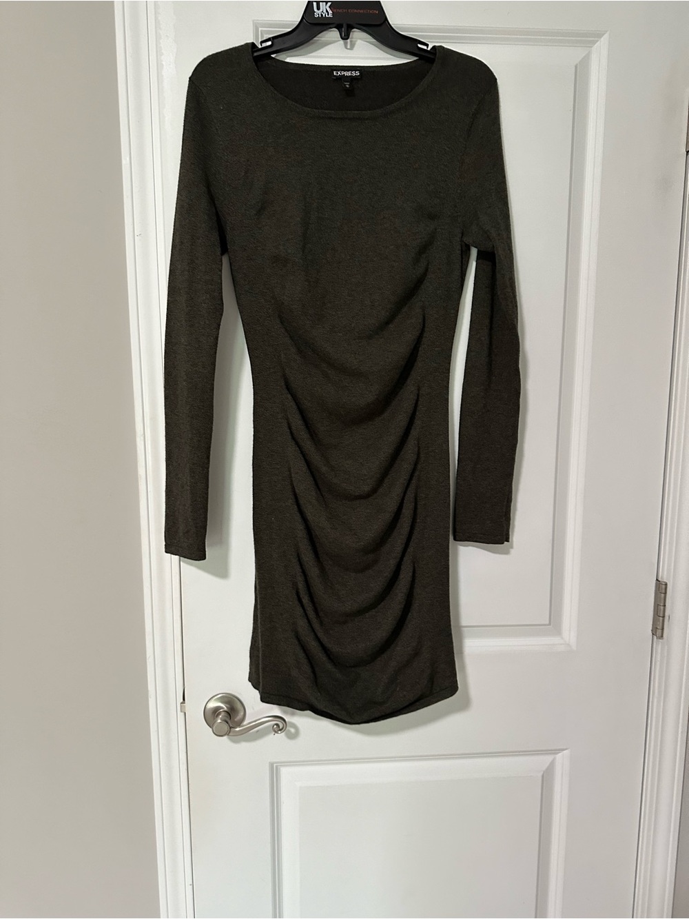 Express Long Sleeve Ruched Bodycon Dress - Olive
